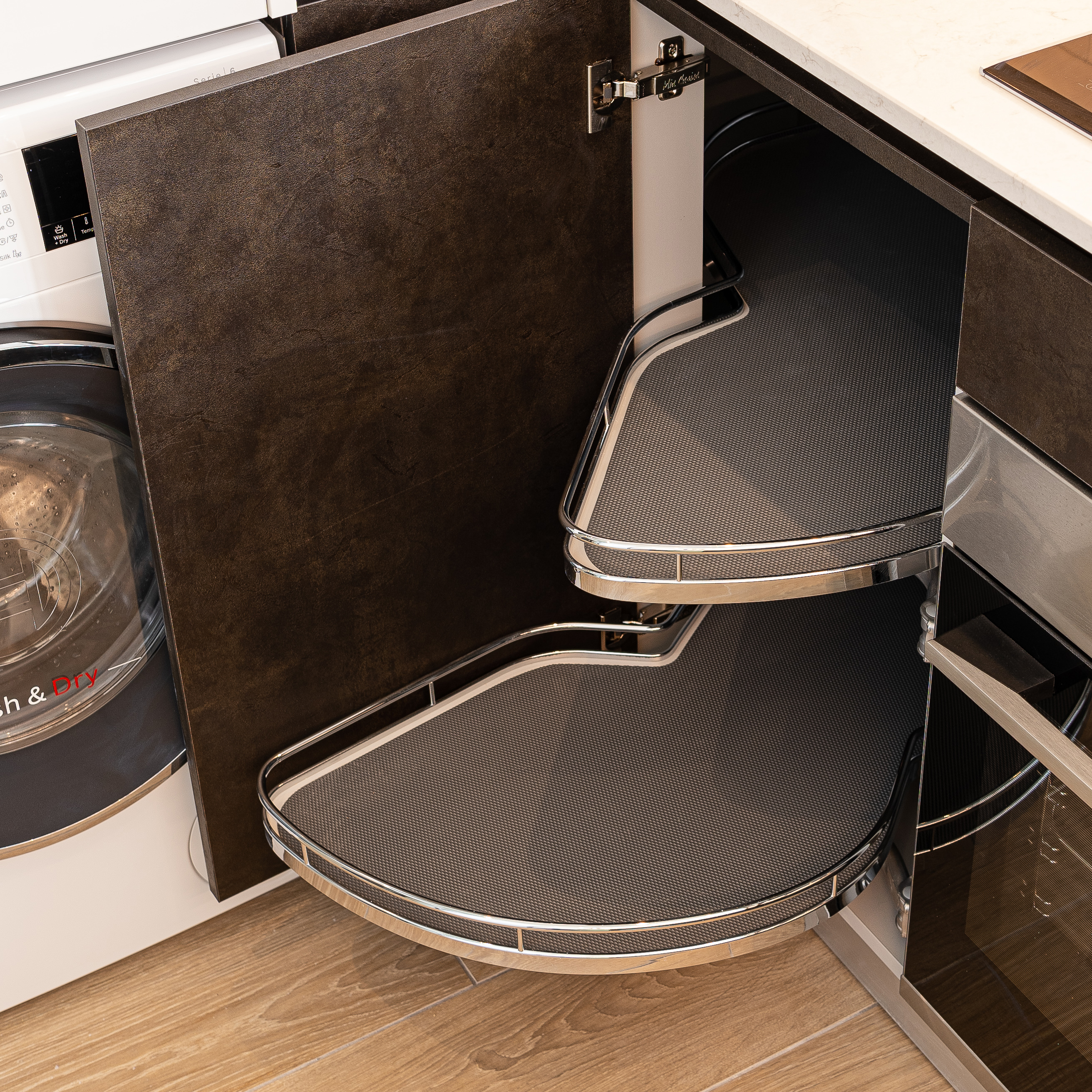 double-layered swinging trays