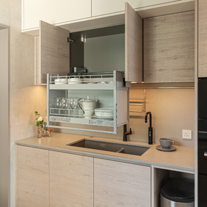 pull-down layered rack, shelves, kitchen storage, storage